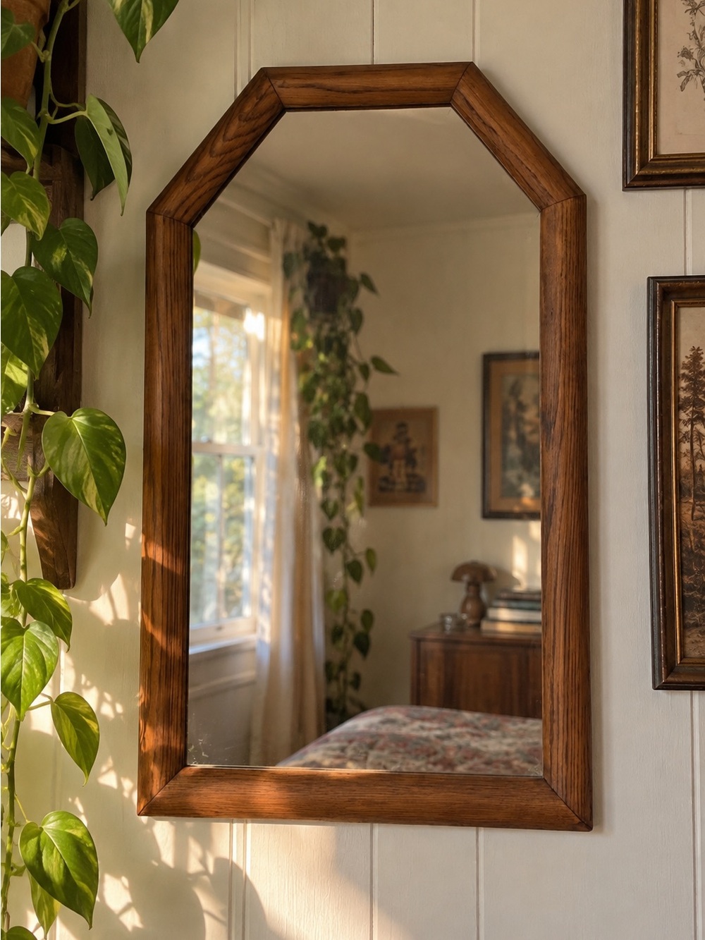 Vintage Wood Framed Wall Mirror